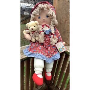 Vintage Dandee 31" Loveable Hugable Rag Doll Cottagecore w/Teddy Bear NWT